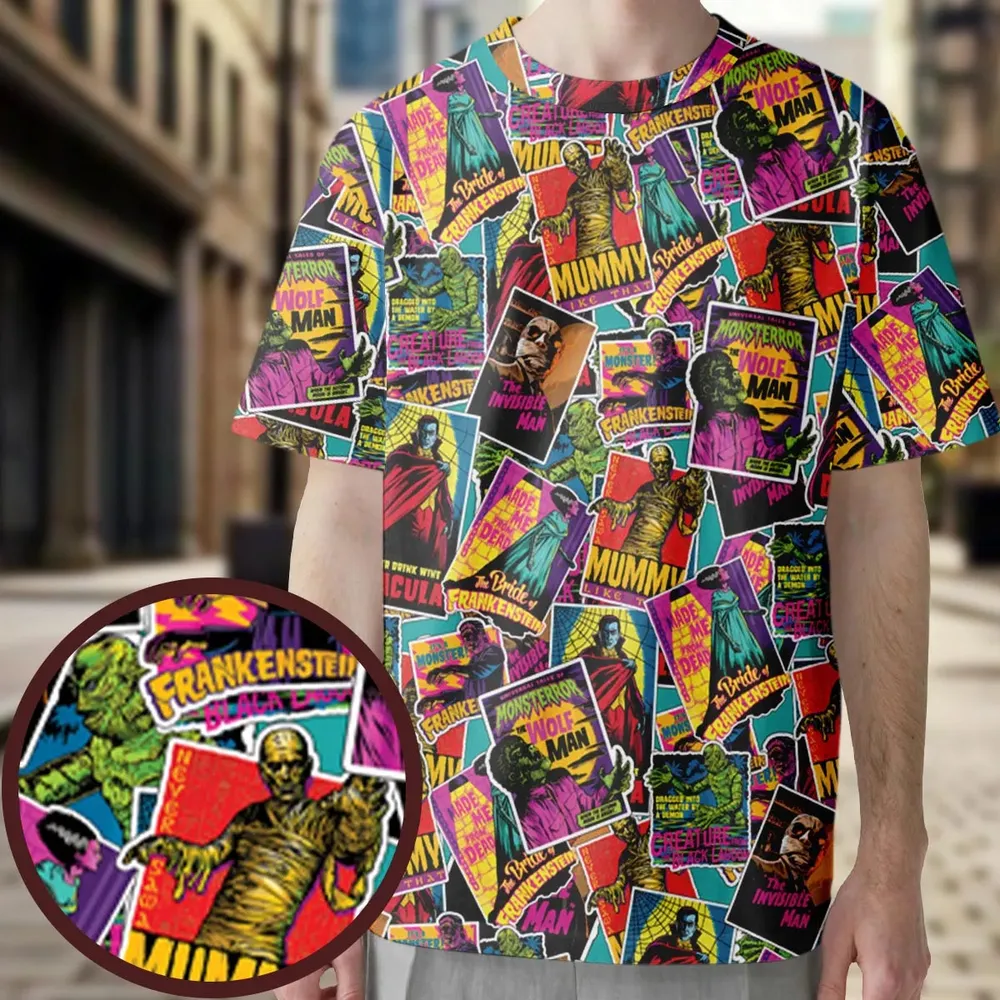 Multi Monster Pop Badges All-Over Print Unisex T-Shirt - 4