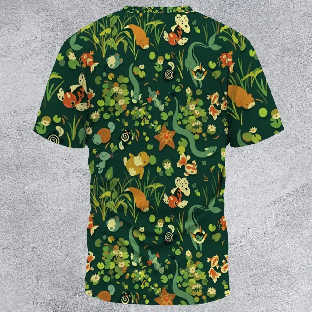 Floating In A Pond Magikarp Psyduck Vaporeon Water Pokemon All-Over Print Unisex T-Shirt - 3