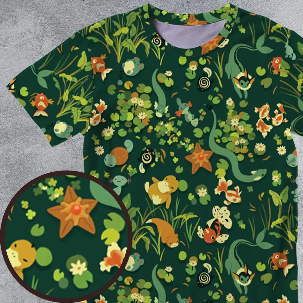 Floating In A Pond Magikarp Psyduck Vaporeon Water Pokemon All-Over Print Unisex T-Shirt - 4