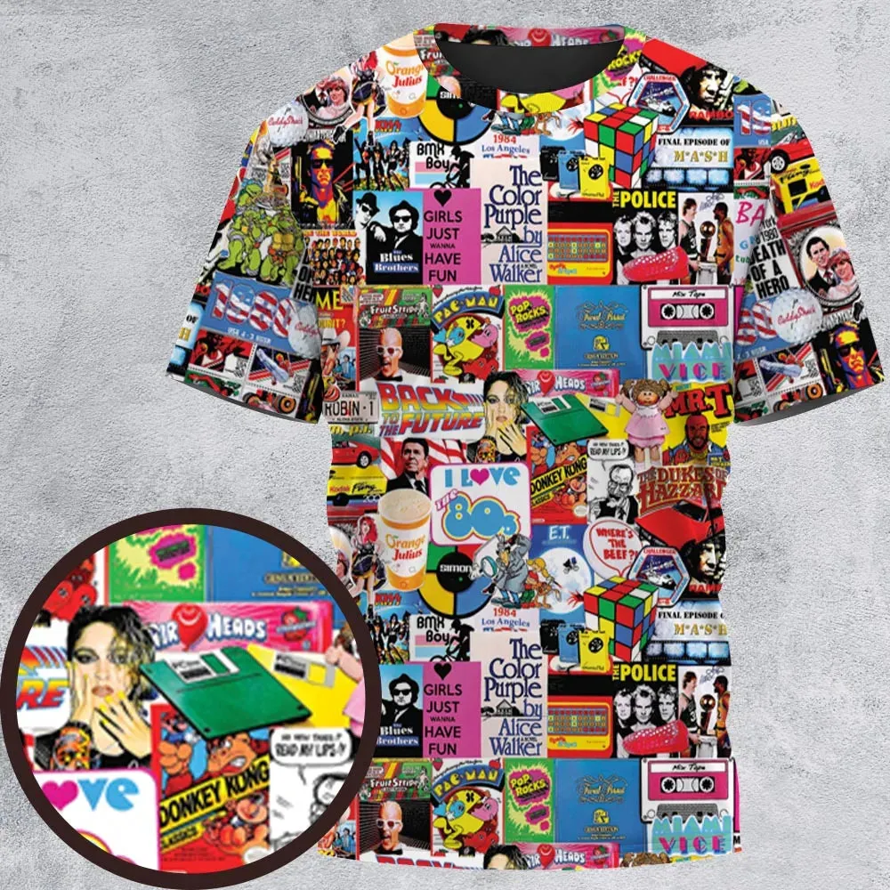 I heart 80s Collage Mr. T Back To the Future Pac-man All-Over Print Unisex T-Shirt - 2