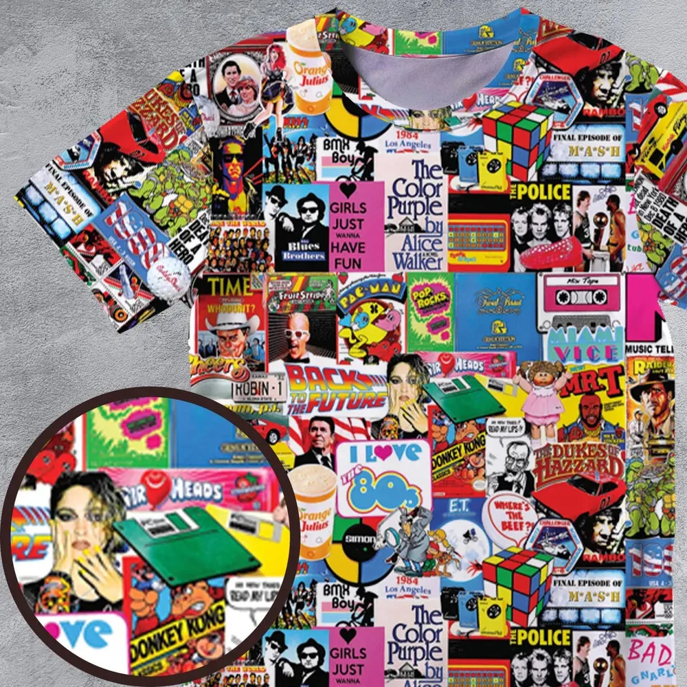 I heart 80s Collage Mr. T Back To the Future Pac-man All-Over Print Unisex T-Shirt - 4