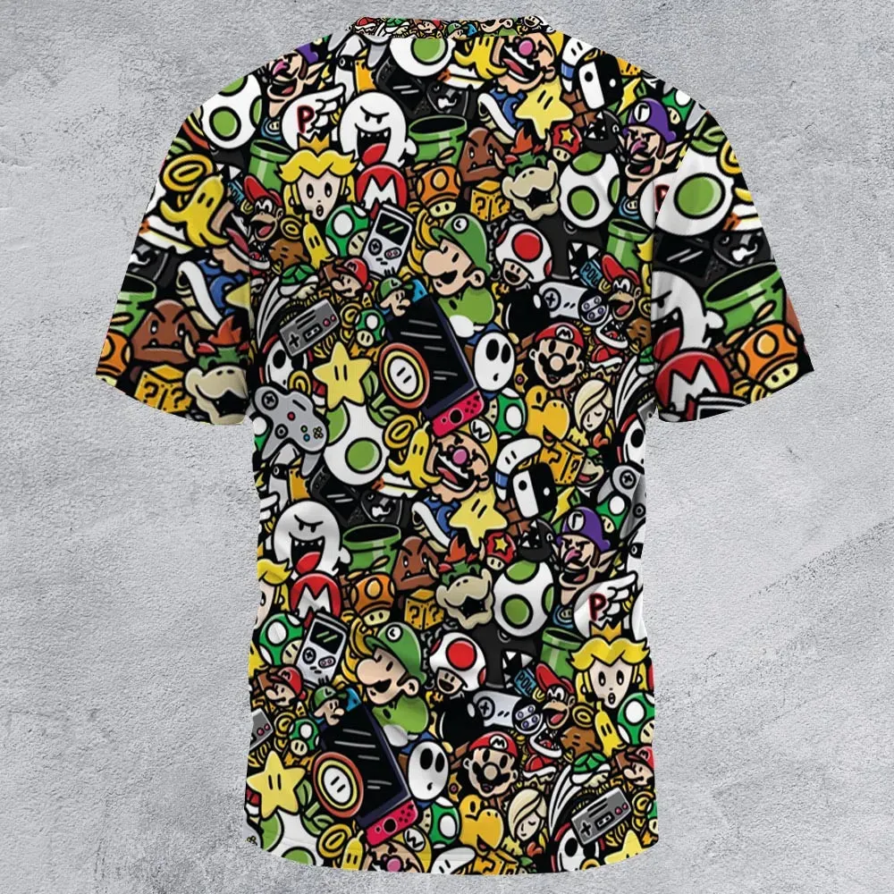 Super Mario Characters All In One Pattern All-Over Print Unisex T-Shirt - 3