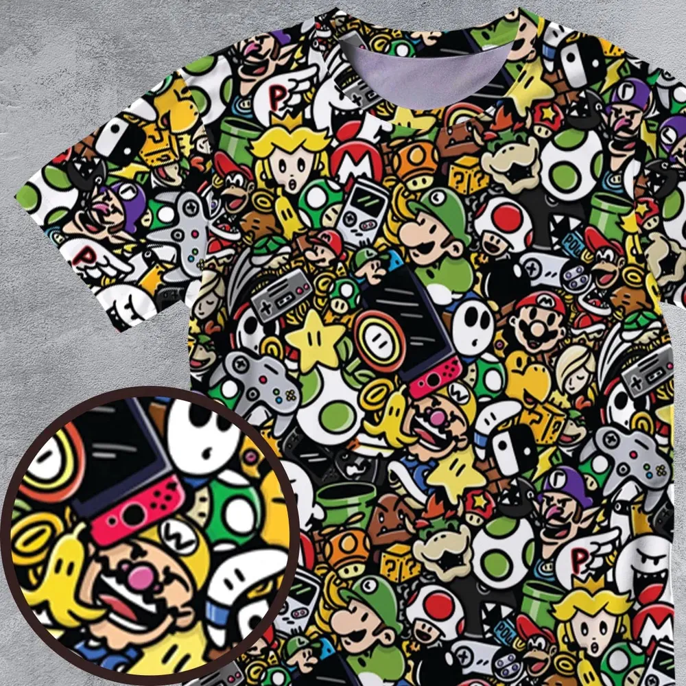 Super Mario Characters All In One Pattern All-Over Print Unisex T-Shirt - 4