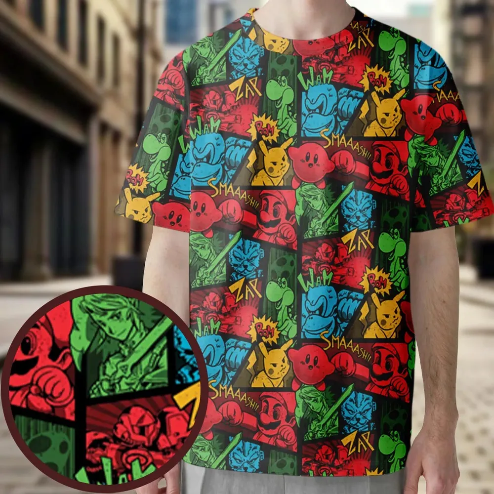 Super Smash Bros Pattern All-Over Print Unisex T-Shirt - 3