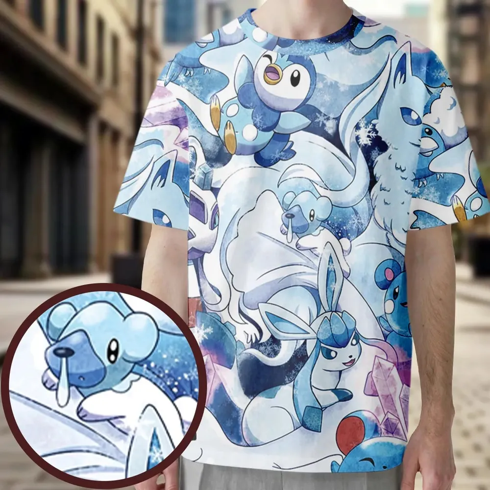 Winter Friends Pokemon Pattern All-Over Print Unisex T-Shirt - 4