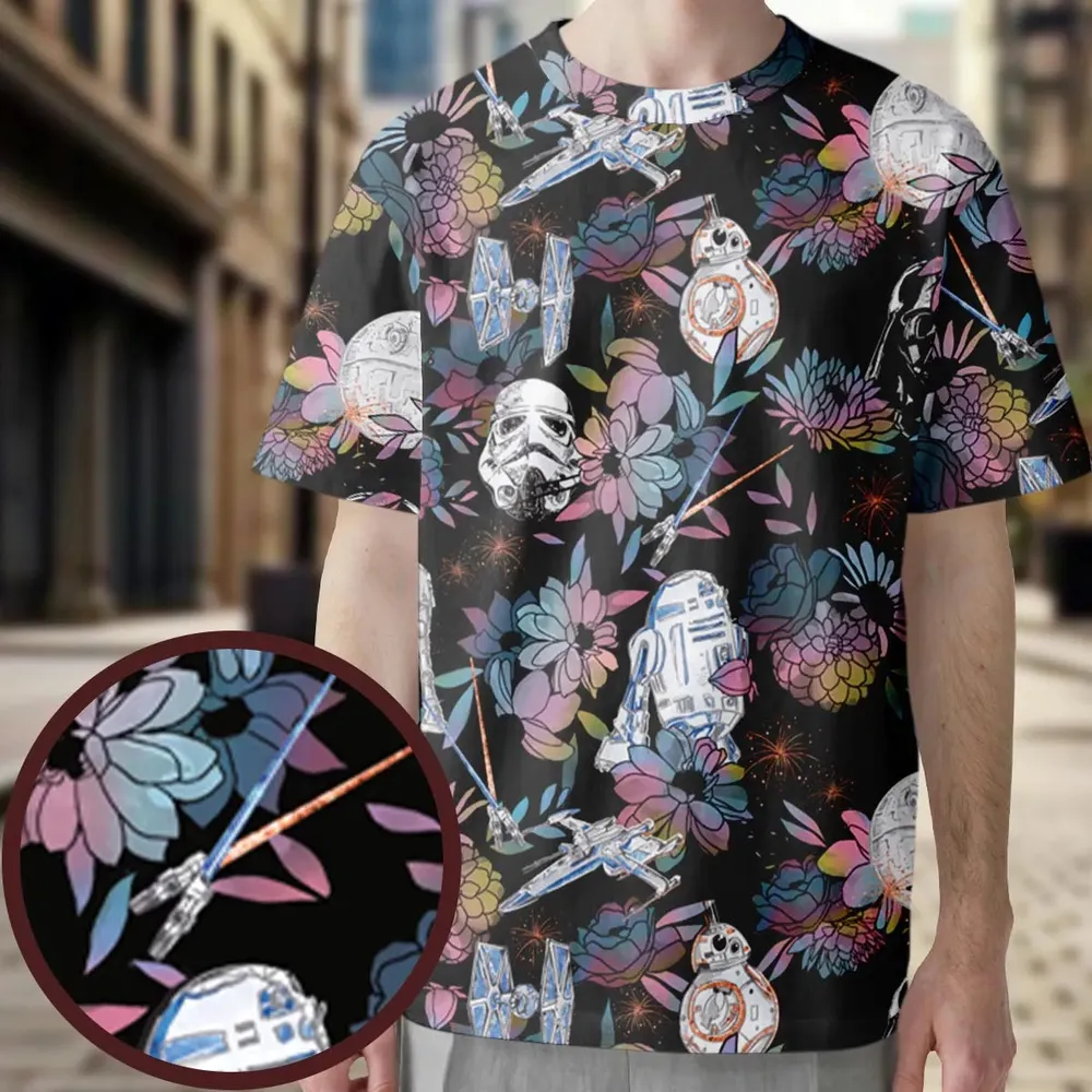 Floral Wars Dark Side Star Wars Pattern All-Over Print Unisex T-Shirt - 3