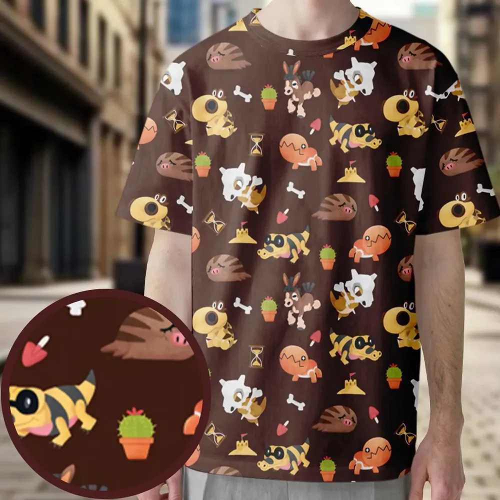 Ground Type Pokemon Pattern All-Over Print Unisex T-Shirt - 3