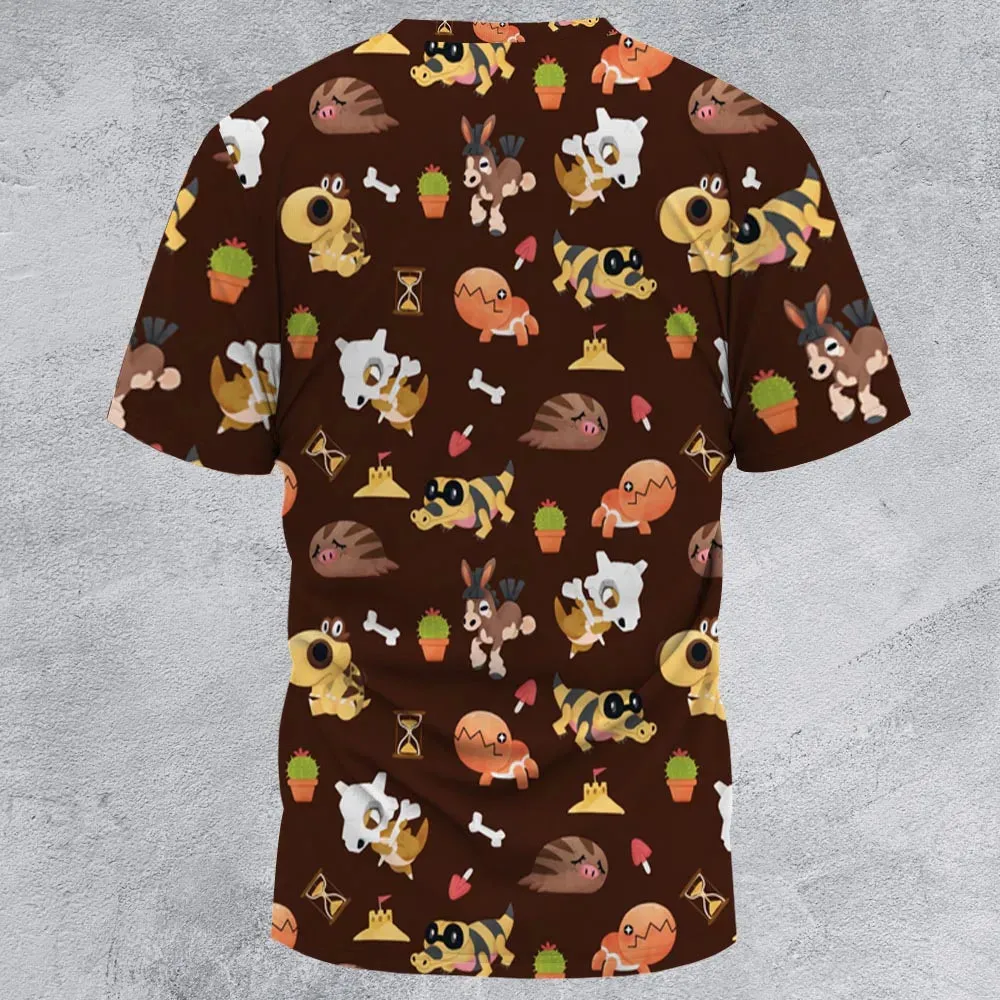 Ground Type Pokemon Pattern All-Over Print Unisex T-Shirt - 2
