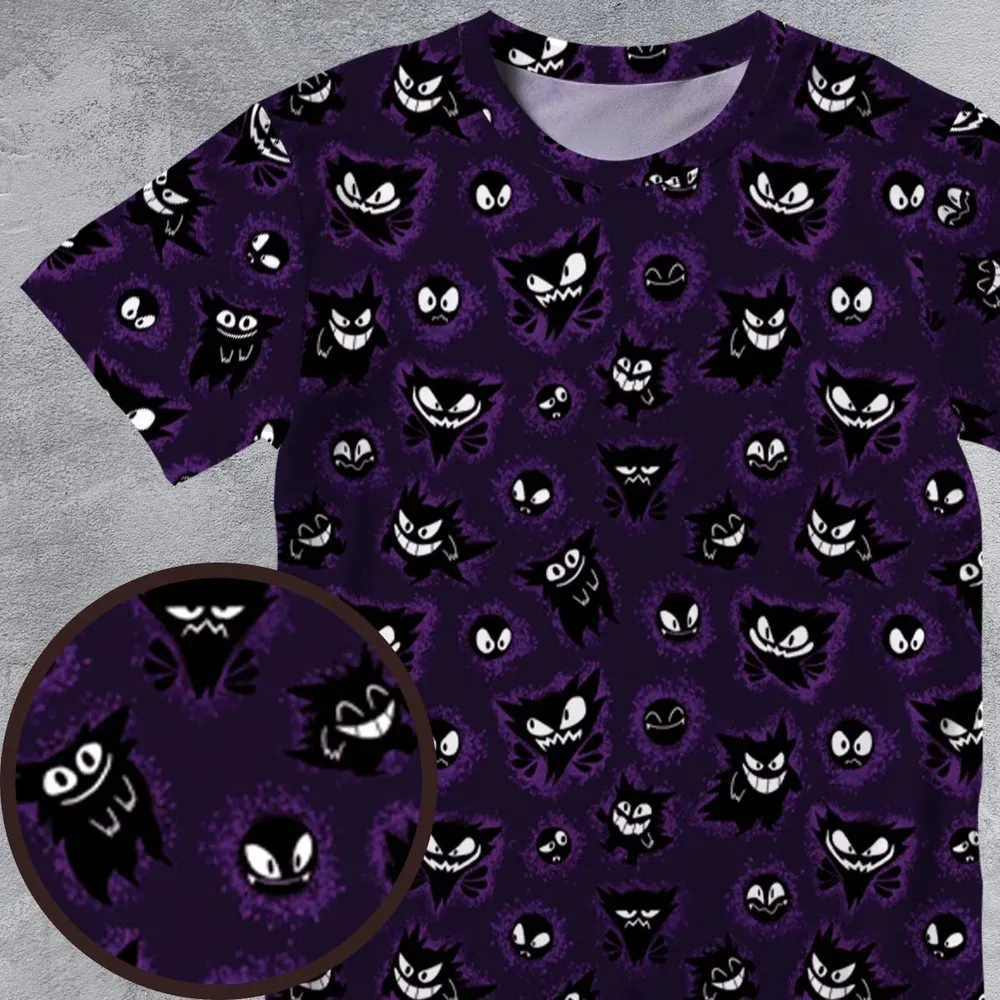 Gastly Haunter and Gengar Pokemon Pattern All-Over Print Unisex T-Shirt - 4