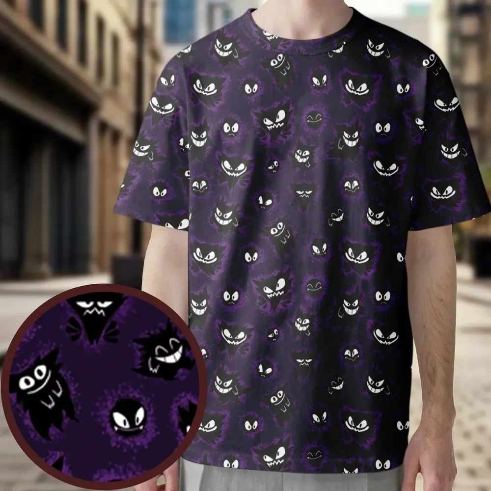 Gastly Haunter and Gengar Pokemon Pattern All-Over Print Unisex T-Shirt - 3