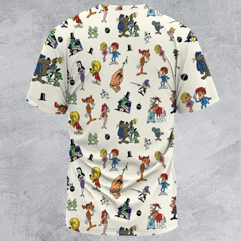 The Adventures of Rocky and Bullwinkle and Friends Characters Pattern All-Over Print Unisex T-Shirt - 3