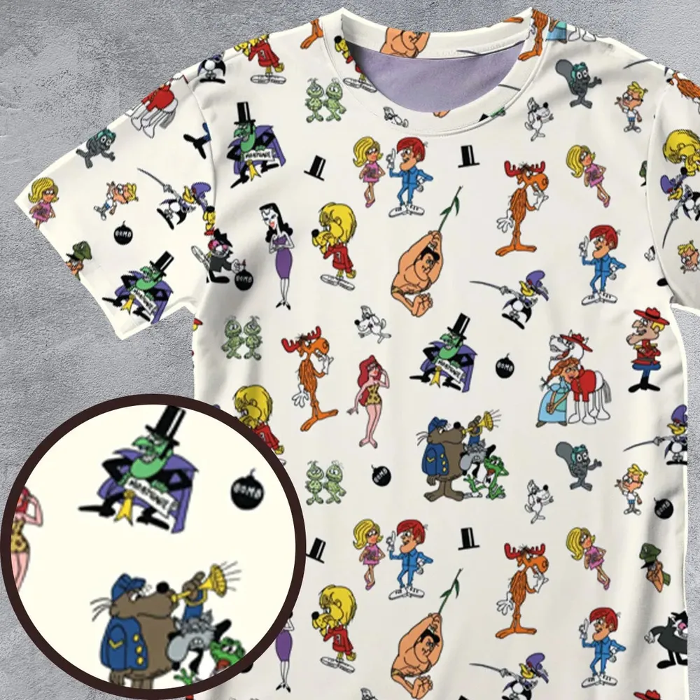 The Adventures of Rocky and Bullwinkle and Friends Characters Pattern All-Over Print Unisex T-Shirt - 4