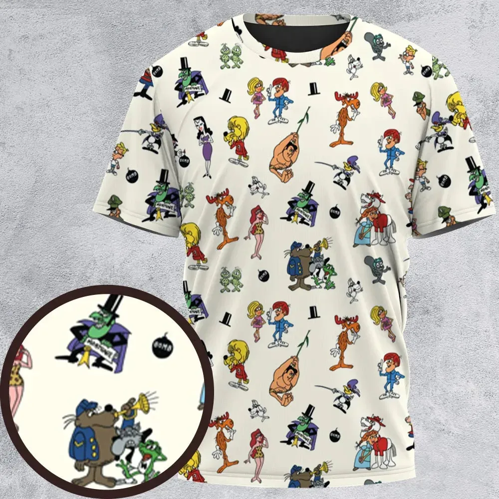 The Adventures of Rocky and Bullwinkle and Friends Characters Pattern All-Over Print Unisex T-Shirt - 2