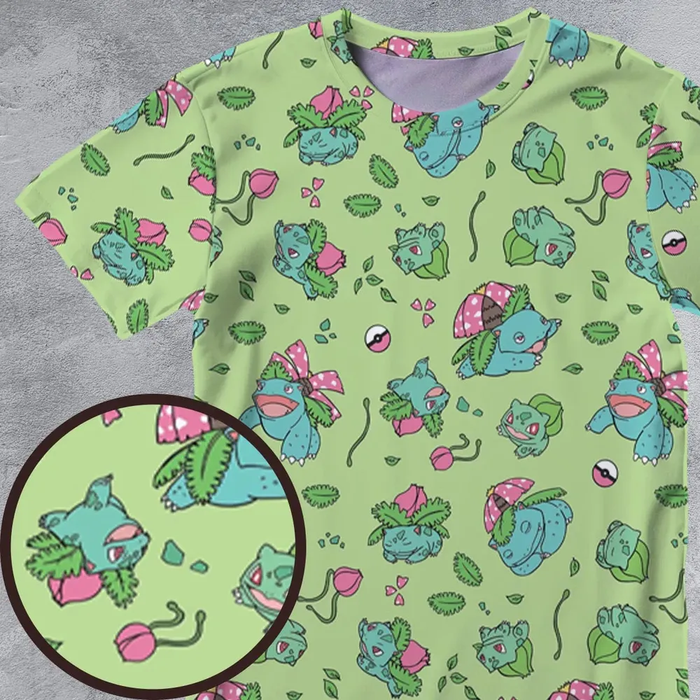 Venusaur Ivysaur and Bulbasaur Pokemon All-Over Print Unisex T-Shirt - 4