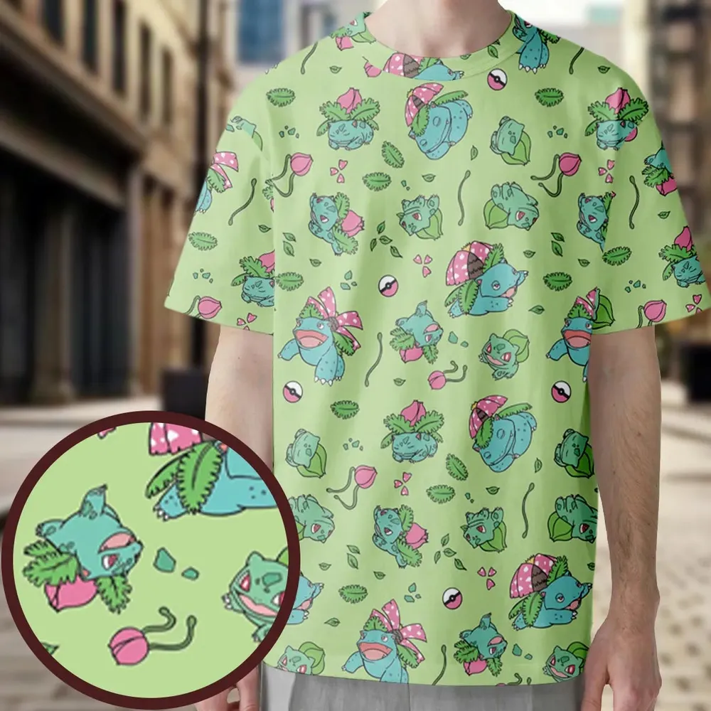 Venusaur Ivysaur and Bulbasaur Pokemon All-Over Print Unisex T-Shirt - 3