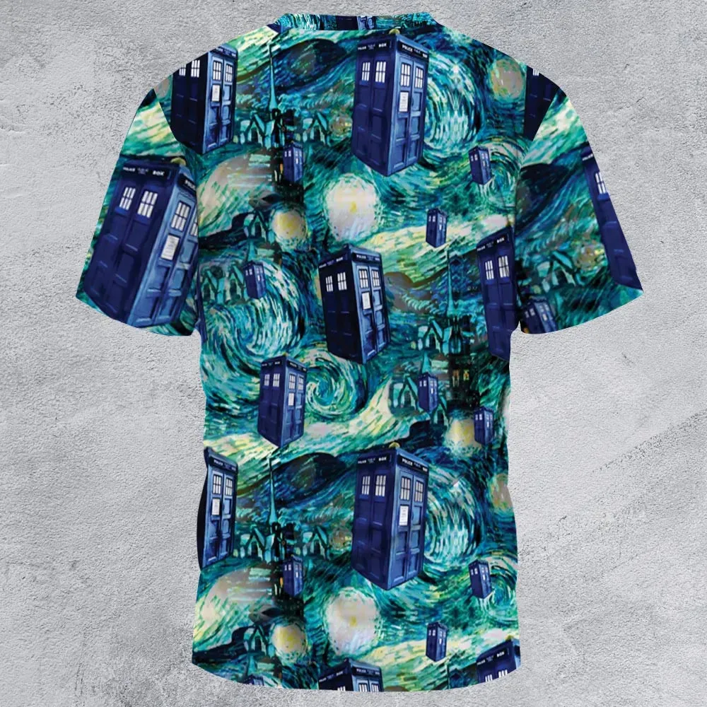 Tardis Starry Night Doctor Who All-Over Print Unisex T-Shirt - 3