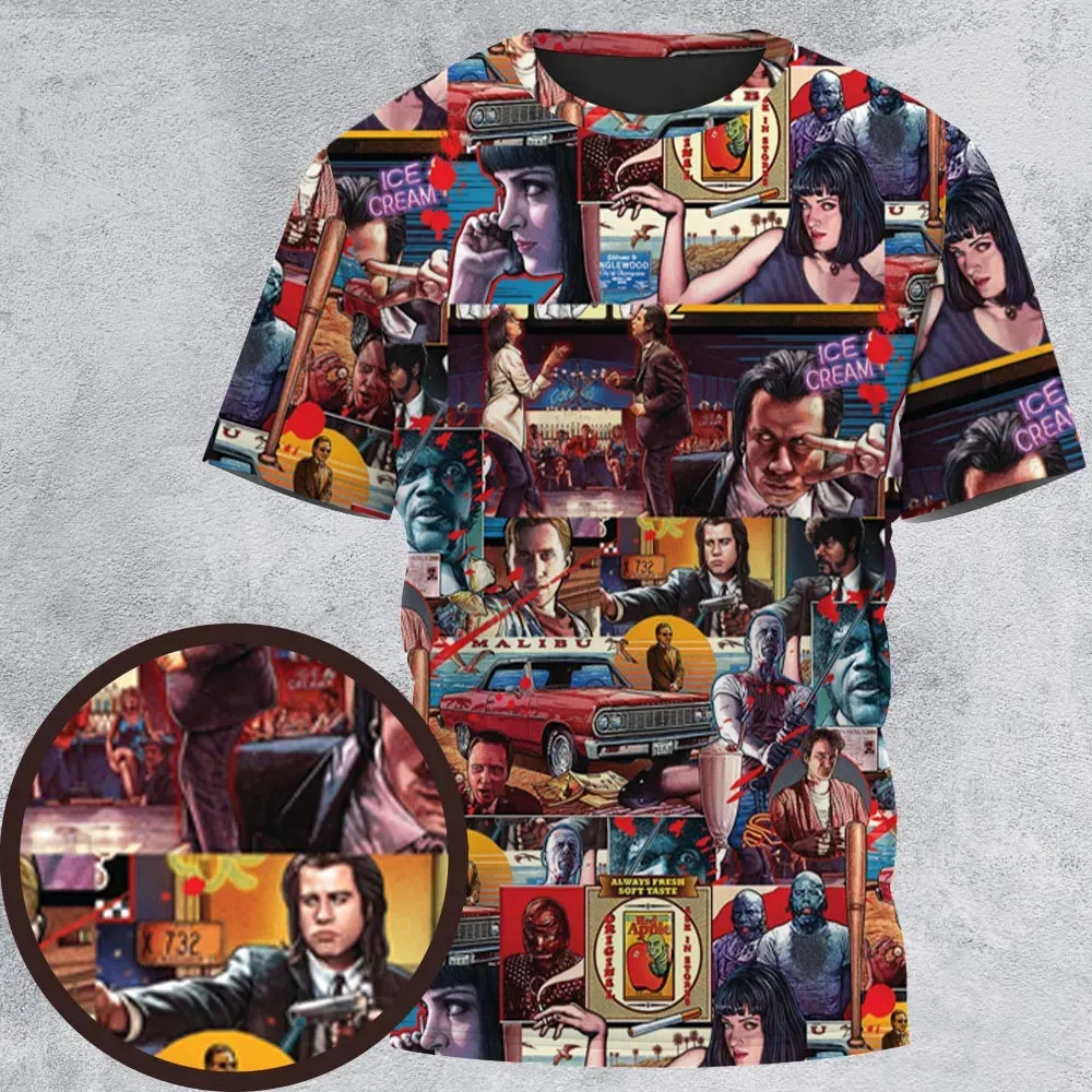 Retro Scenes Mia Wallace Vincent Vega Jules Winnfields Pulp Fiction All-Over Print Unisex T-Shirt - 2