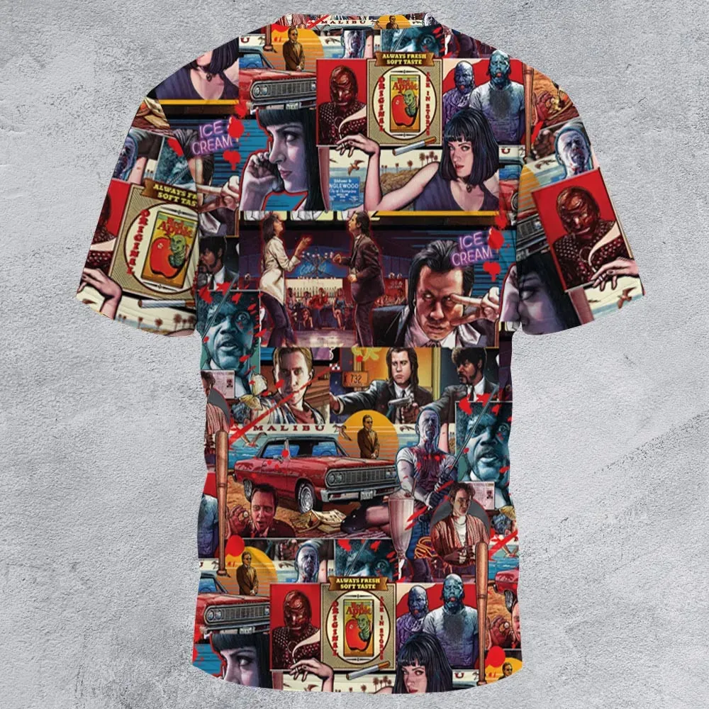 Retro Scenes Mia Wallace Vincent Vega Jules Winnfields Pulp Fiction All-Over Print Unisex T-Shirt - 3