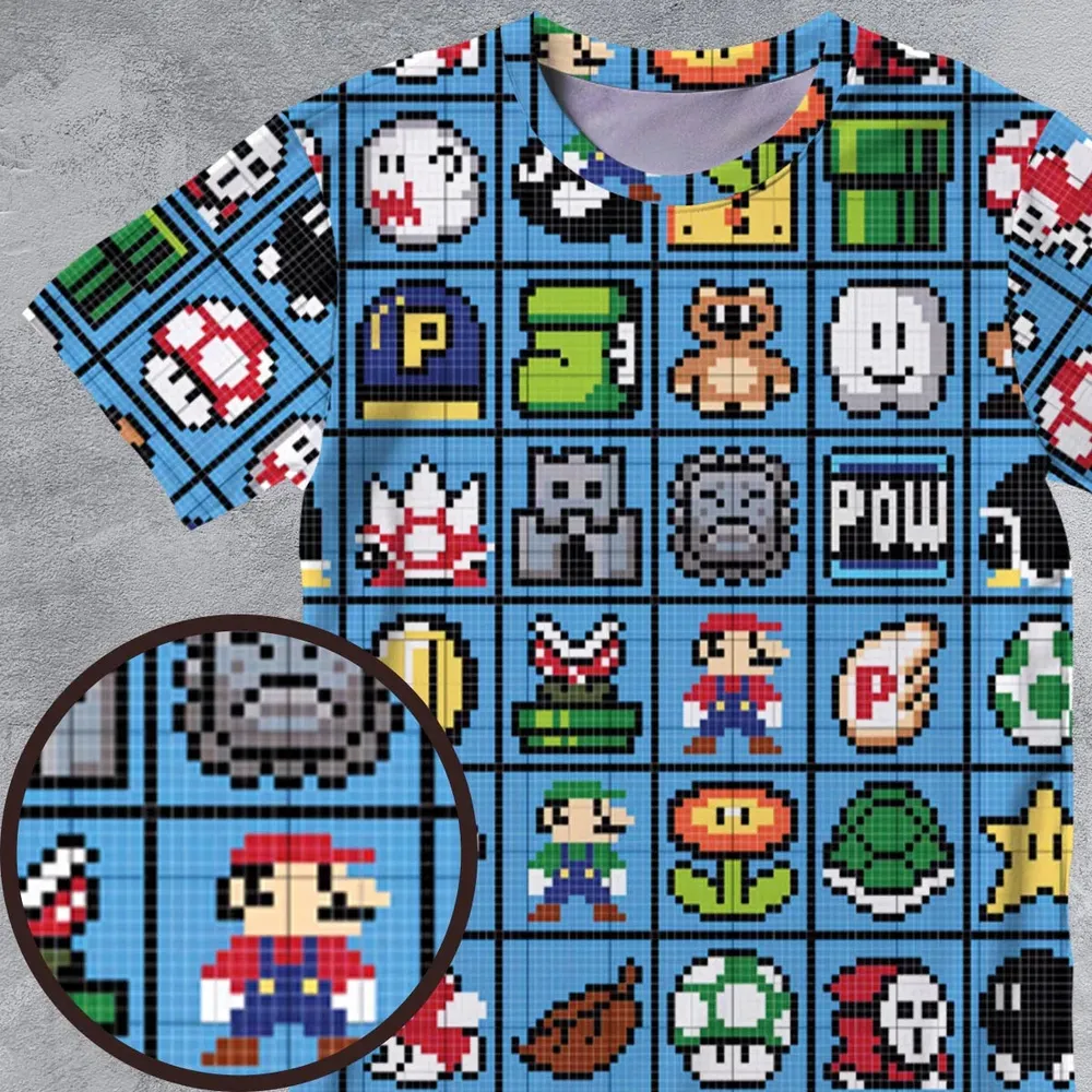 Mario Pixel Super Mario Pattern All-Over Print Unisex T-Shirt - 4
