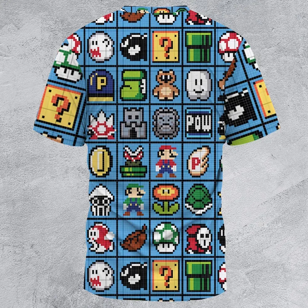 Mario Pixel Super Mario Pattern All-Over Print Unisex T-Shirt - 3