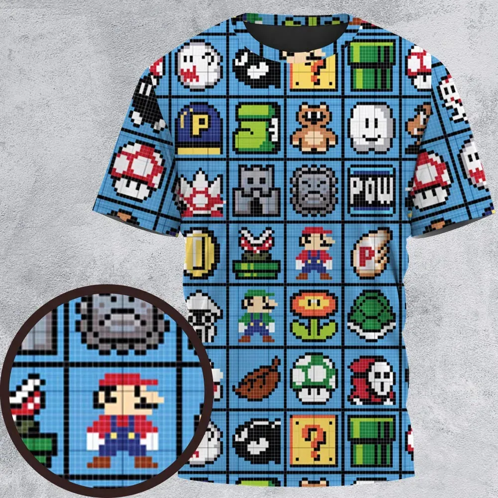 Mario Pixel Super Mario Pattern All-Over Print Unisex T-Shirt - 2