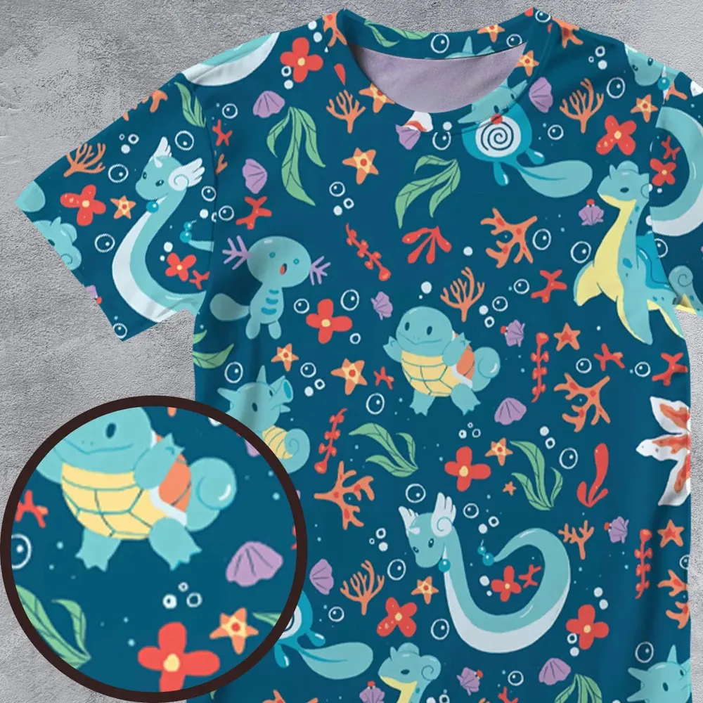 Water Pokemon Pattern All-Over Print Unisex T-Shirt - 4