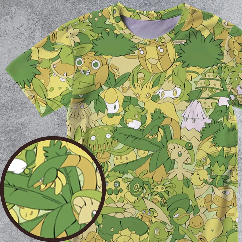 Grass Pokemon Pattern All-Over Print Unisex T-Shirt - 4