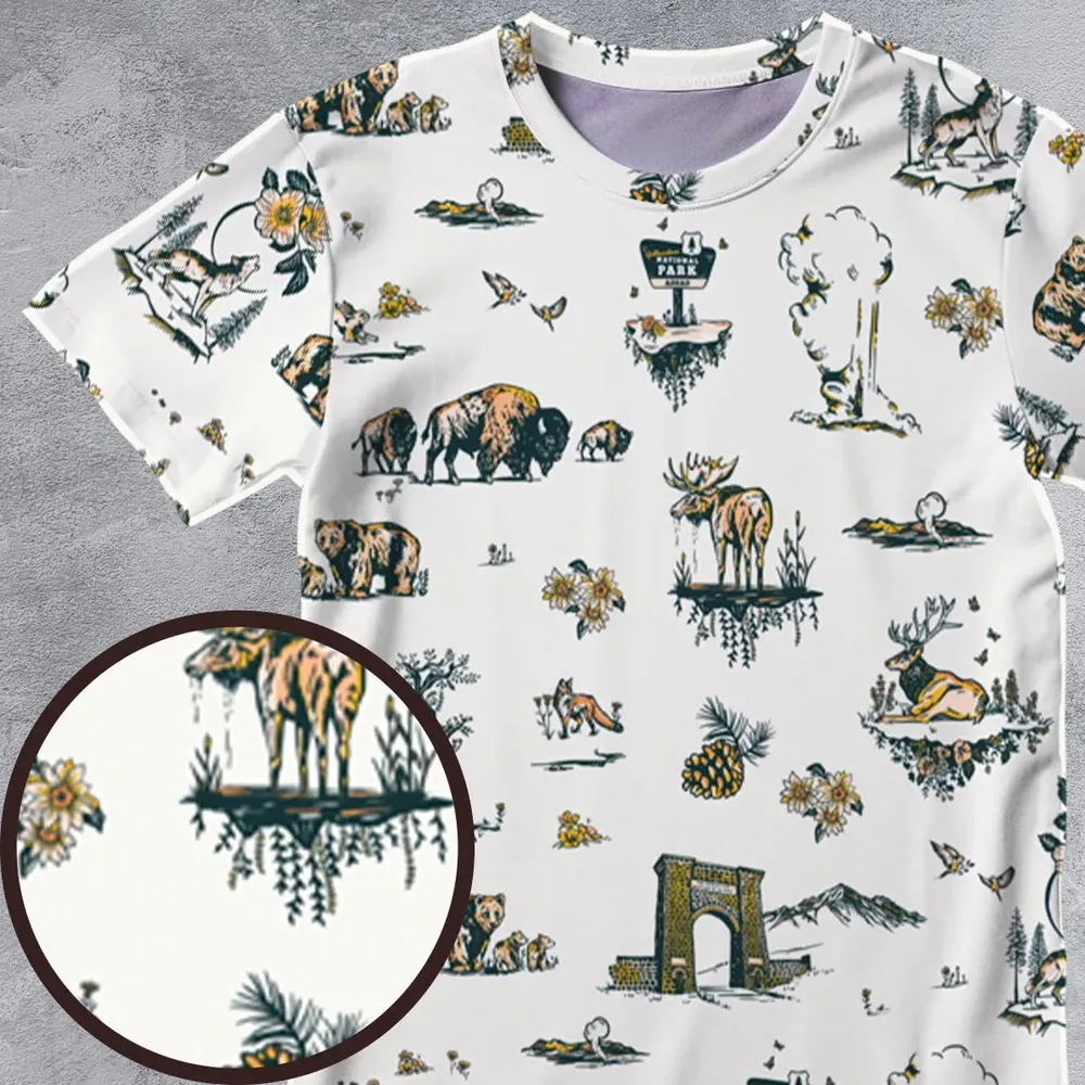 Yellowstone National Park Pattern All-Over Print Unisex T-Shirt - 4