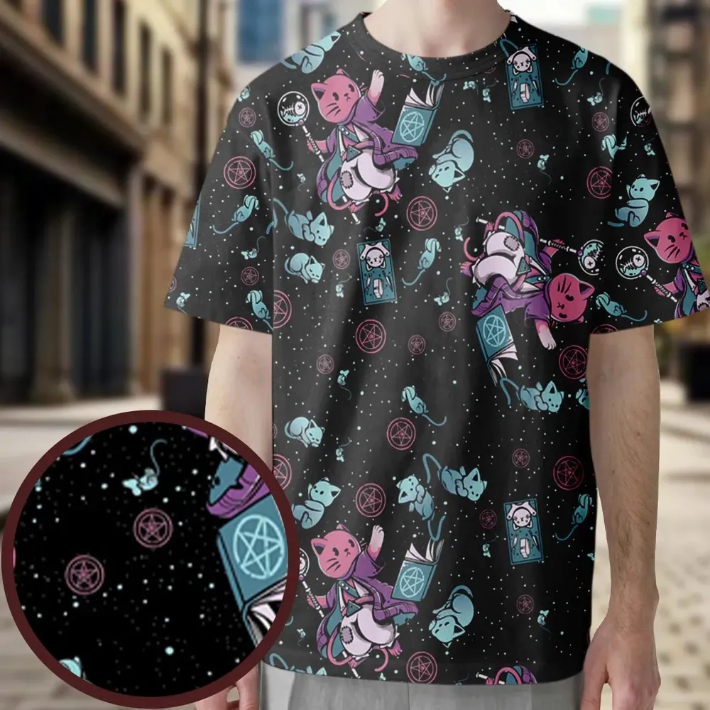 Necromancer Cat Pattern All-Over Print Unisex T-Shirt - 3