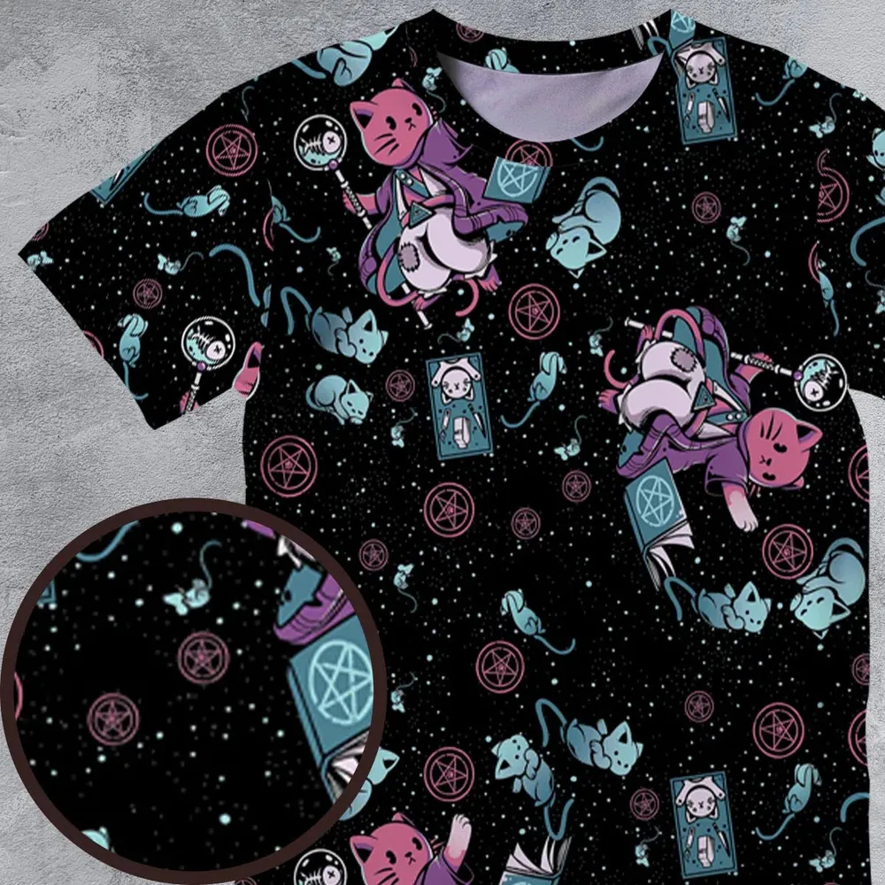 Necromancer Cat Pattern All-Over Print Unisex T-Shirt - 4