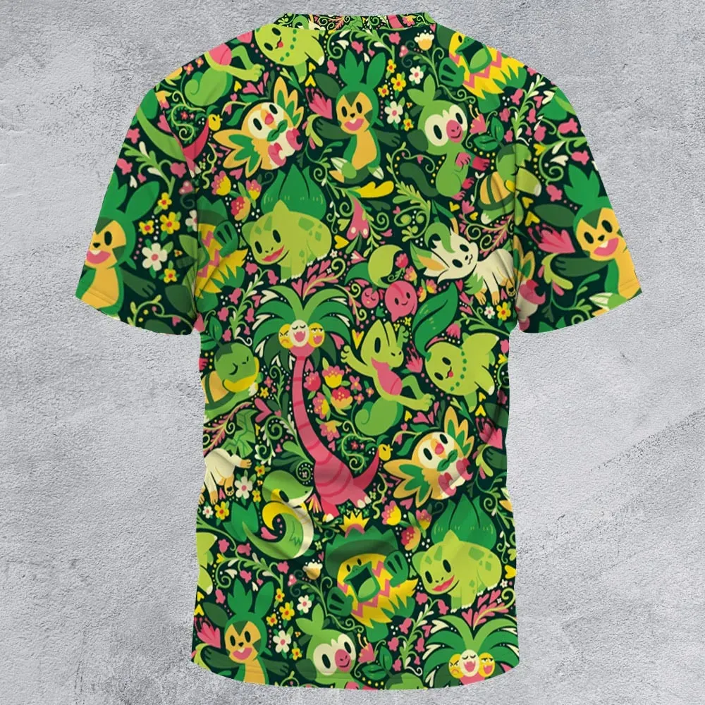 Grass Type Pokemon Pattern All-Over Print Unisex T-Shirt - 2