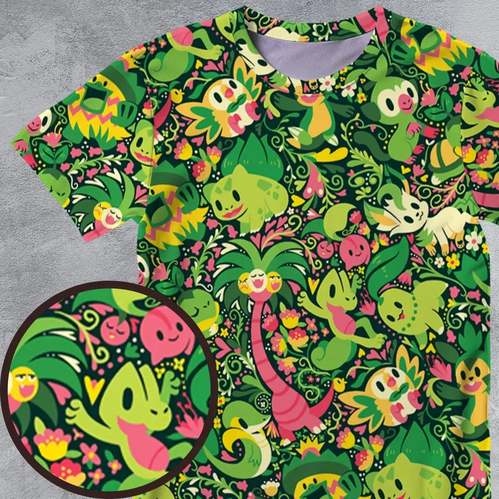 Grass Type Pokemon Pattern All-Over Print Unisex T-Shirt - 4