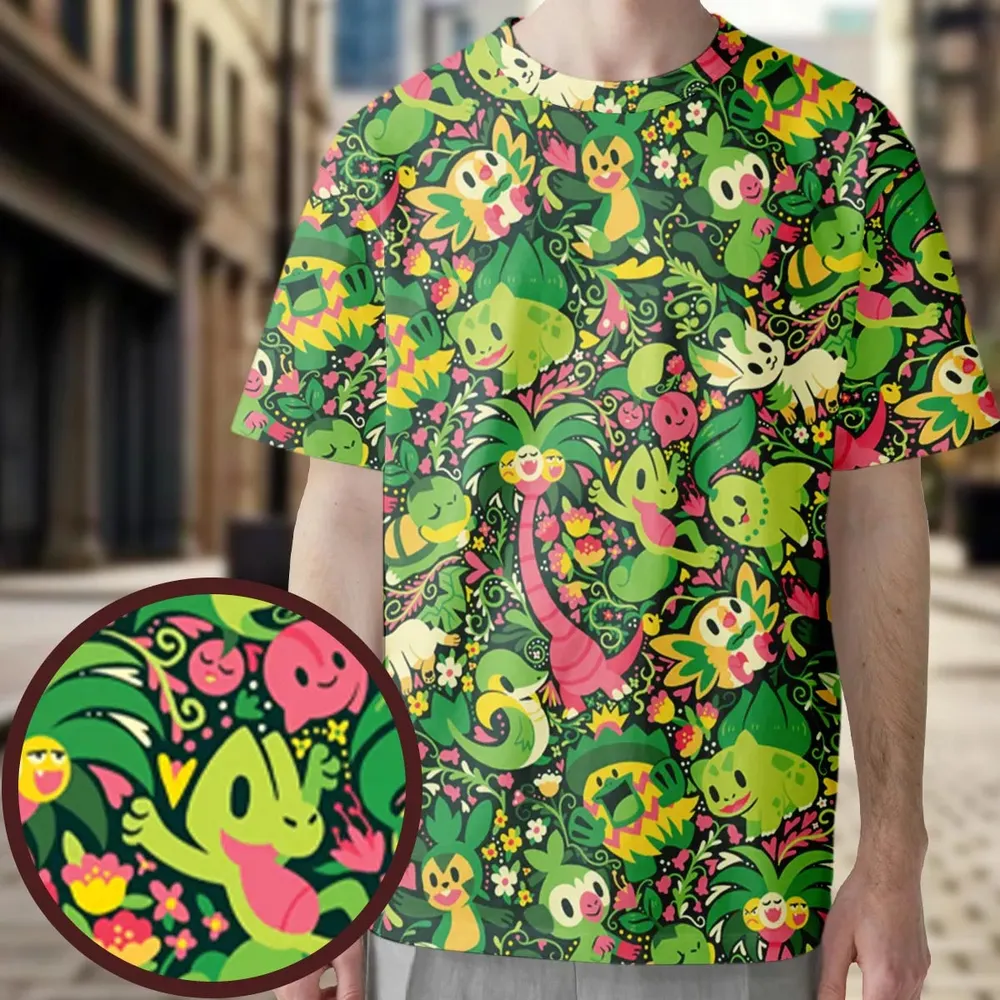 Grass Type Pokemon Pattern All-Over Print Unisex T-Shirt - 3