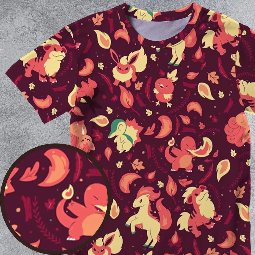 Fire Pokemon Pattern All-Over Print Unisex T-Shirt - 4