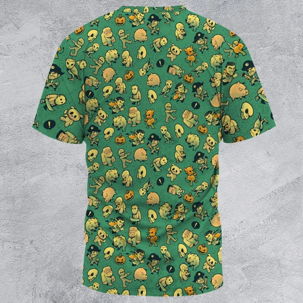 Terror Attack Cute Horror Characters Halloween All-Over Print Unisex T-Shirt - 2