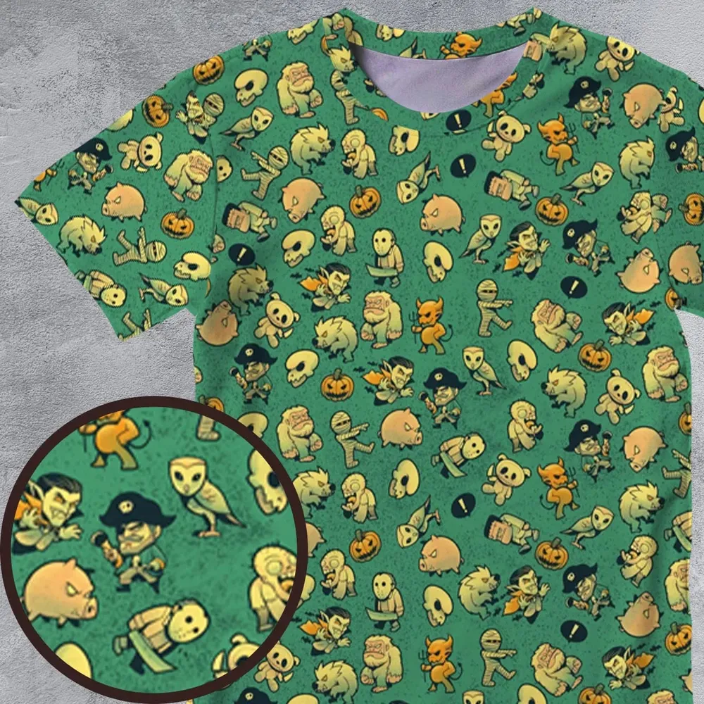 Terror Attack Cute Horror Characters Halloween All-Over Print Unisex T-Shirt - 4