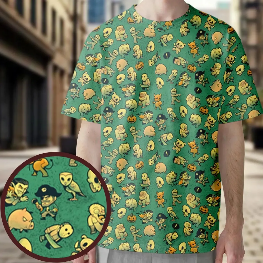 Terror Attack Cute Horror Characters Halloween All-Over Print Unisex T-Shirt - 3