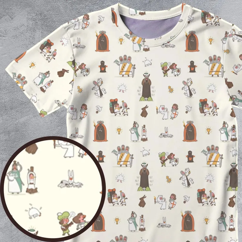 The Holy Grail Pattern Monty Python Button Down All-Over Print Unisex T-Shirt - 4