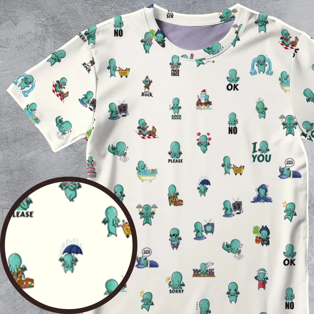 Kawai Cthulhu Pattern All-Over Print Unisex T-Shirt - 4
