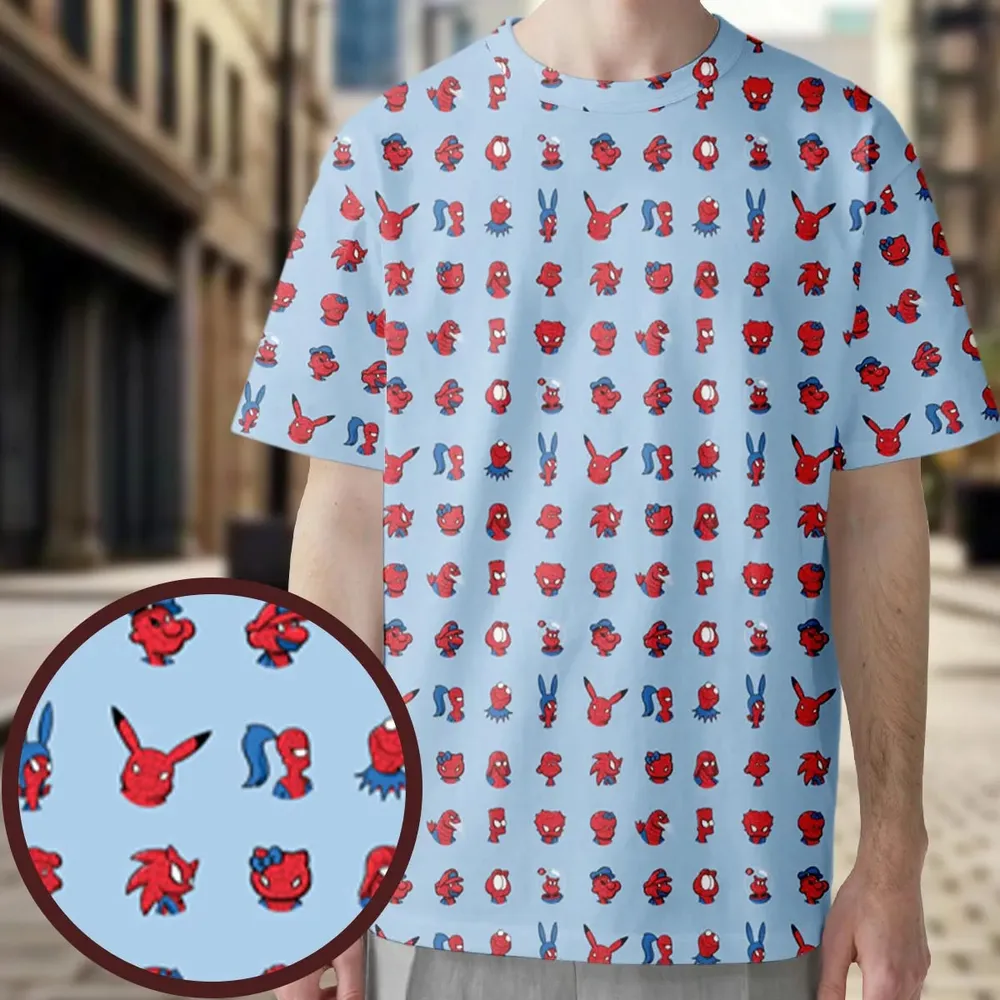 Funny Spider-Man Characters Pattern All-Over Print Unisex T-Shirt - 3