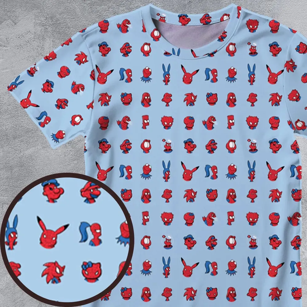 Funny Spider-Man Characters Pattern All-Over Print Unisex T-Shirt - 4