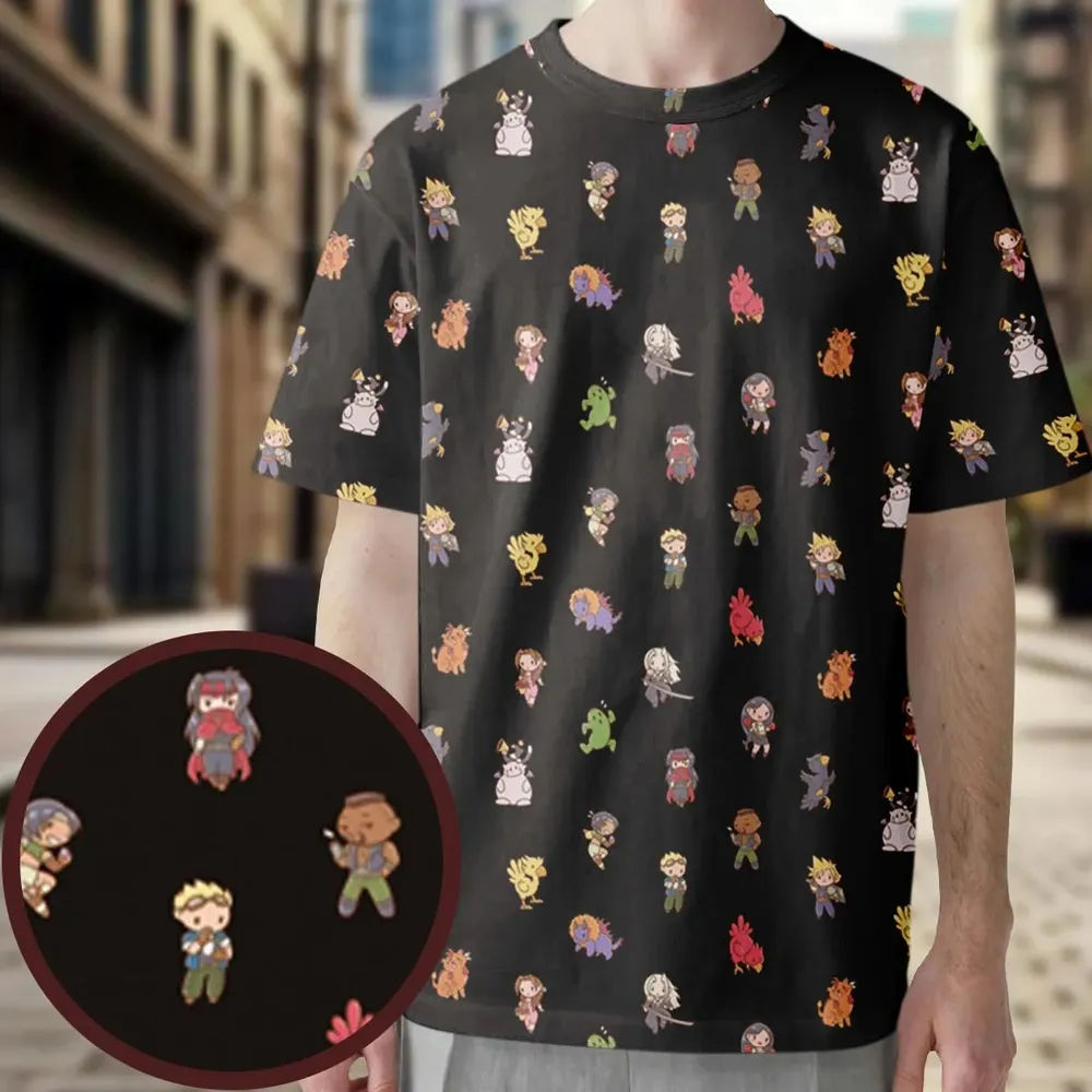 Final Fantasy Characters Pattern All-Over Print Unisex T-Shirt - 3