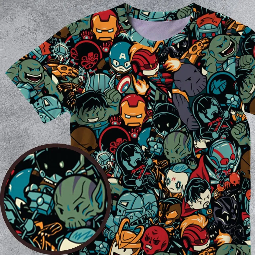 Marvelous Chibi Characters Pattern All-Over Print Unisex T-Shirt - 4