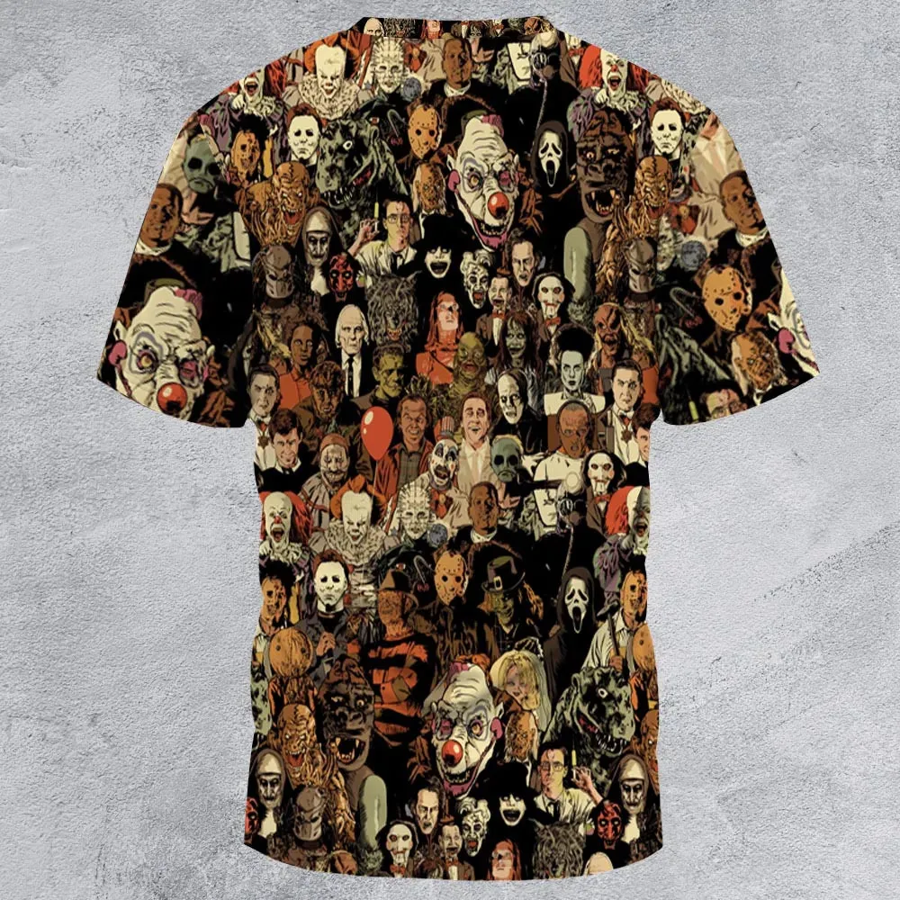 Horror Movie Characters Halloween Pattern All-Over Print Unisex T-Shirt - 2