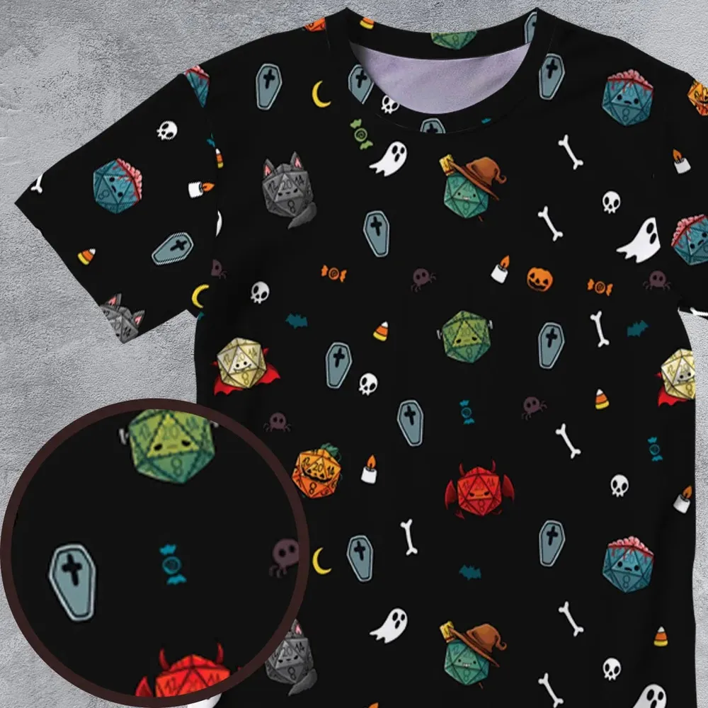 Halloween DND Dices Pattern All-Over Print Unisex T-Shirt - 4