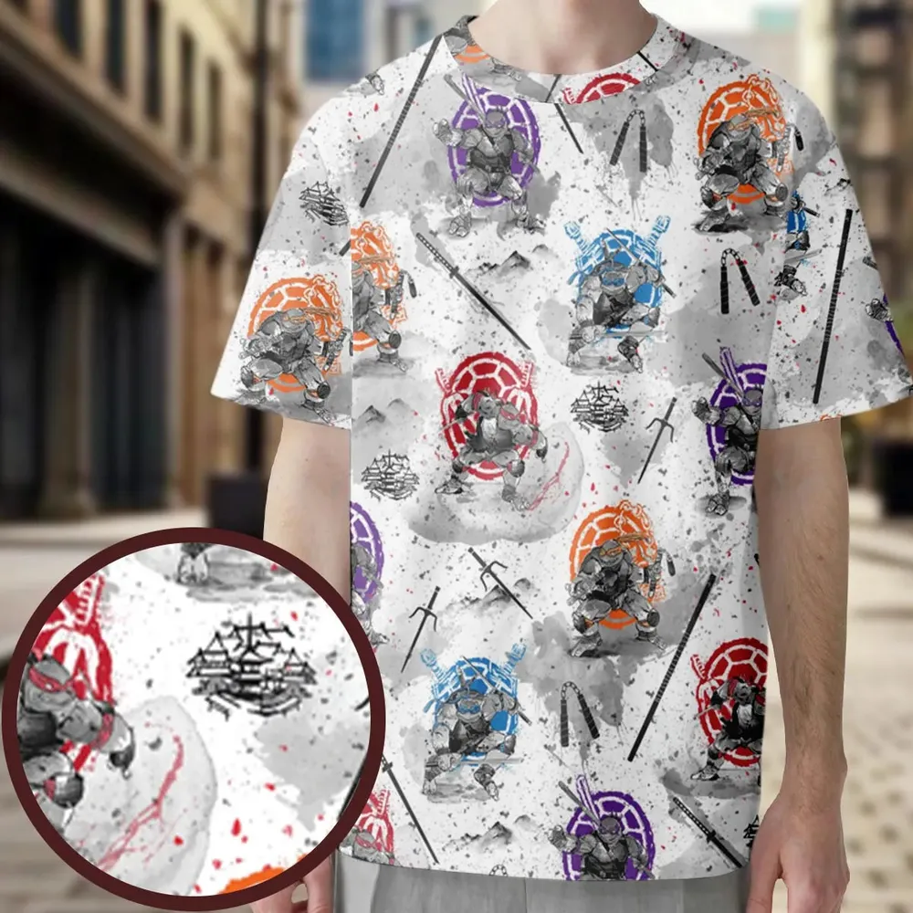 TMNT Characters Sumi-E Pattern All-Over Print Unisex T-Shirt - 3
