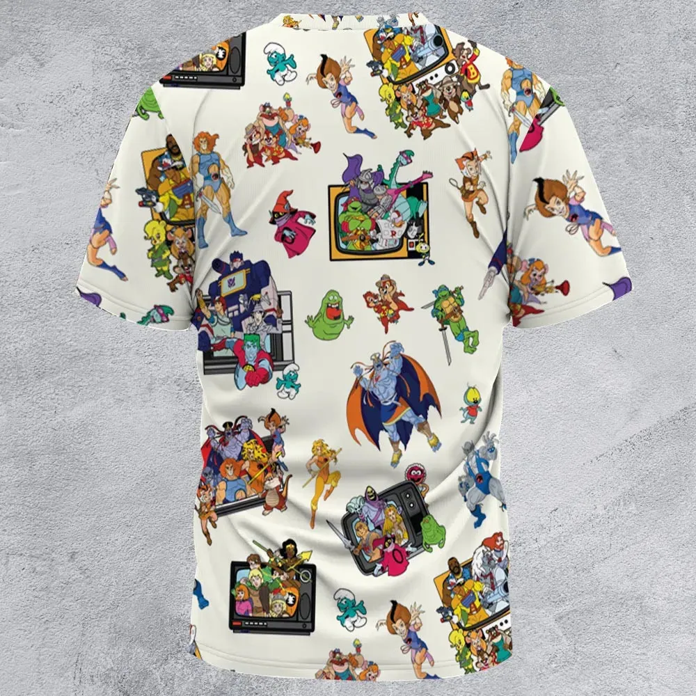 80s Famous Cartoon Characters Pattern All-Over Print Unisex T-Shirt - 3