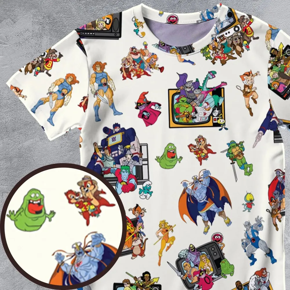 80s Famous Cartoon Characters Pattern All-Over Print Unisex T-Shirt - 4