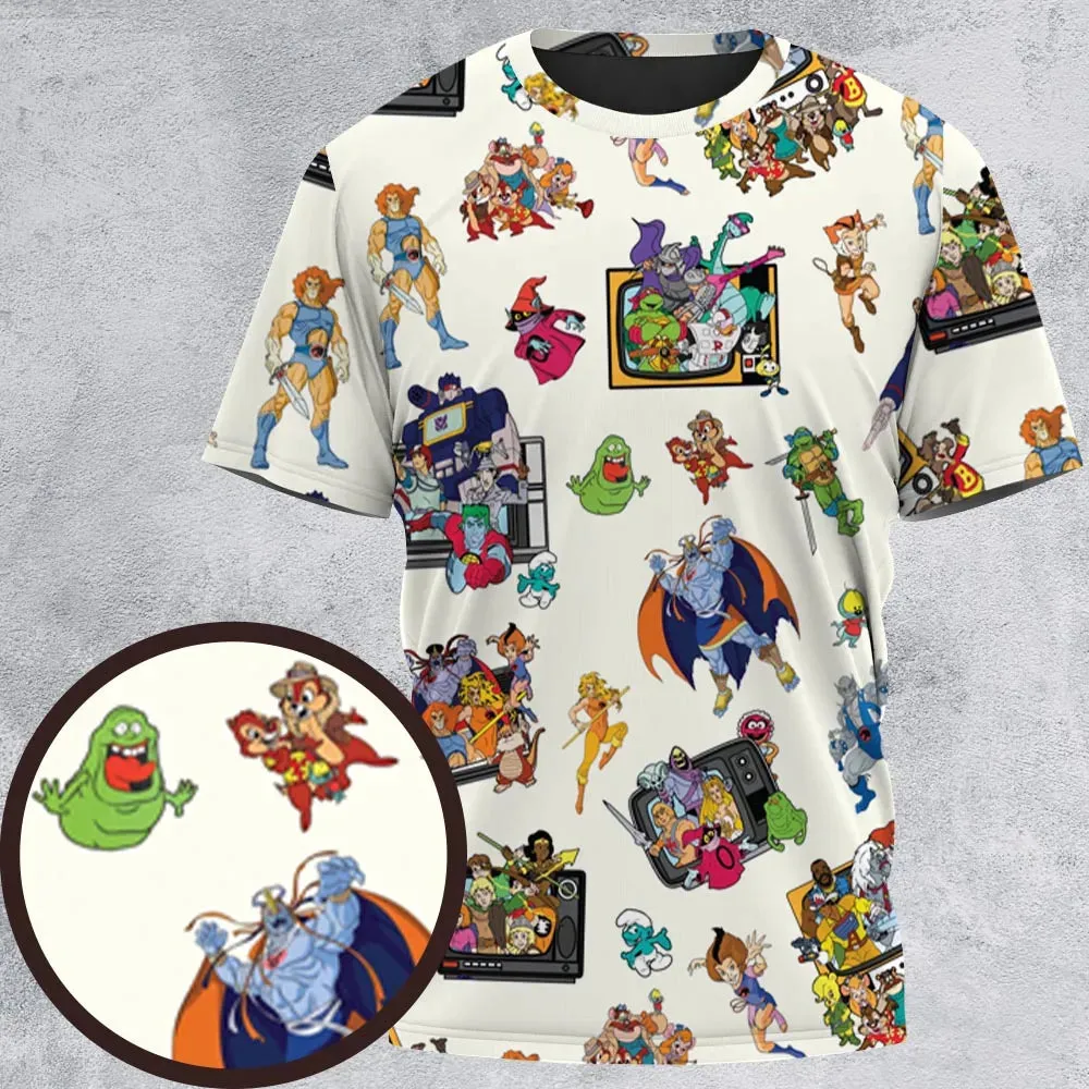 80s Famous Cartoon Characters Pattern All-Over Print Unisex T-Shirt - 2