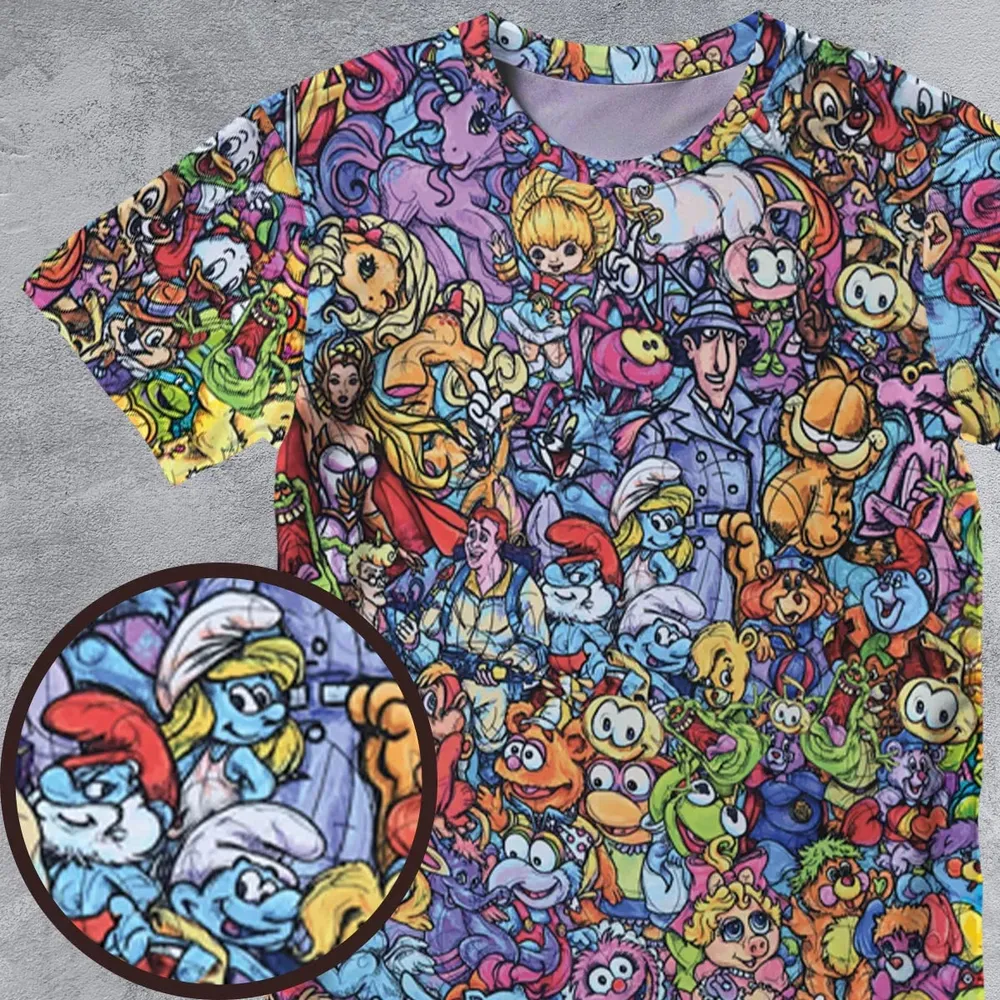 80s Throwback Cartoon Pattern All-Over Print Unisex T-Shirt - 4